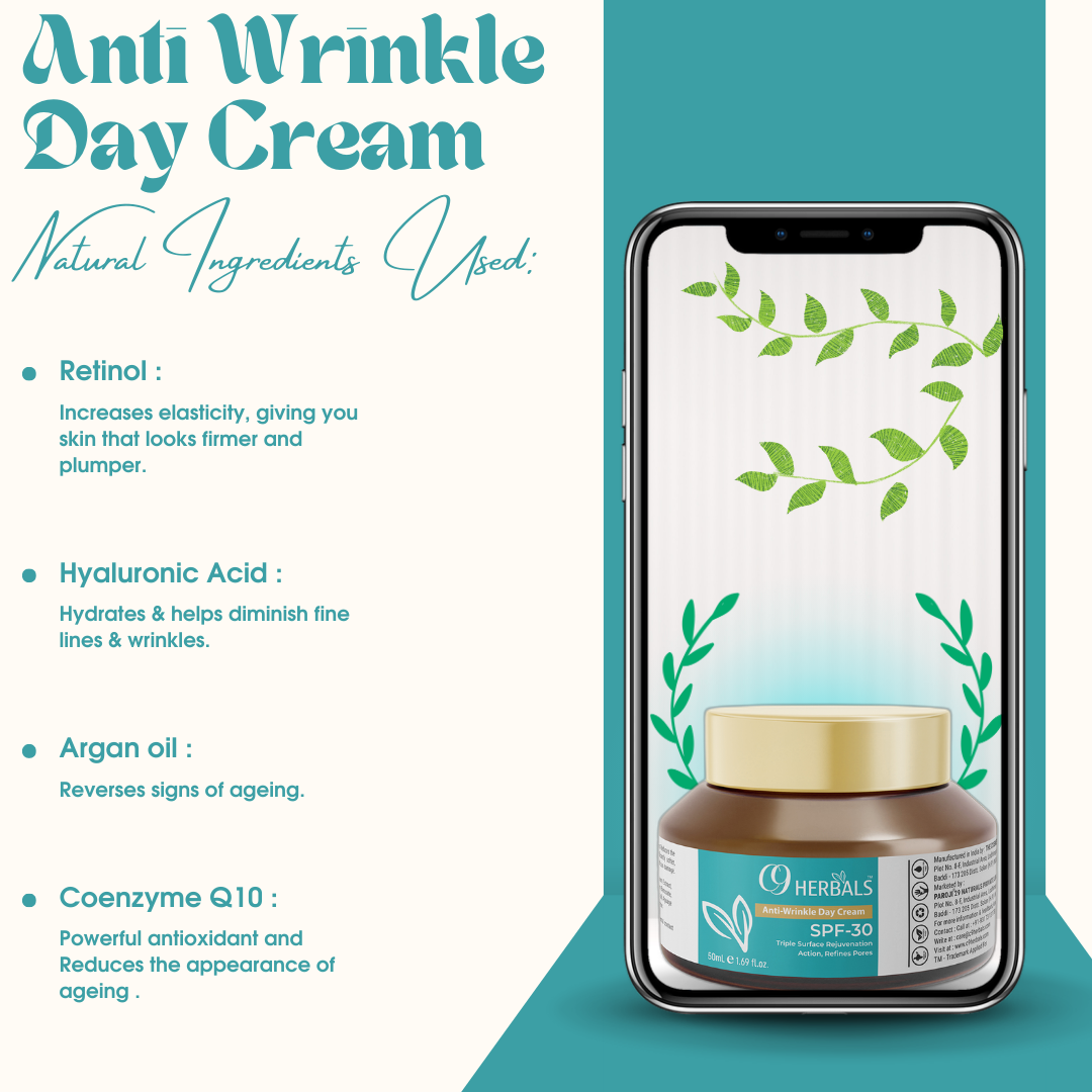 Anti Wrinkle Day Cream | Retinol | Co- enzyme Q10 | SPF-30 | Refines Pores | Triple Surface Rejuvenation