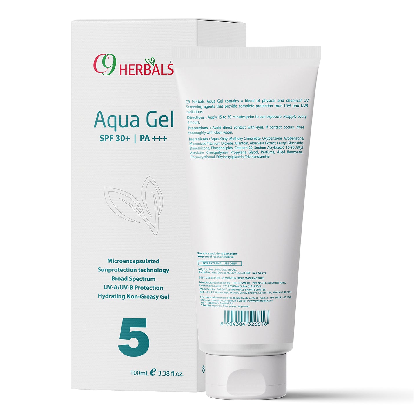 Aqua Gel Sunscreen With Aloevera And Titanium Dioxide For Protection Against UV-A/ UV-B Rays