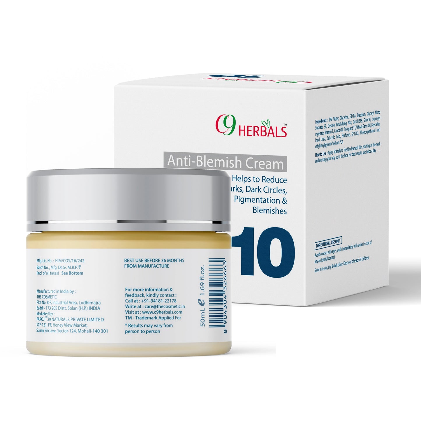 Anti Blemish Cream For Reduction Of Acne Marks, Dark Circles And Pigmentation. (50ML)